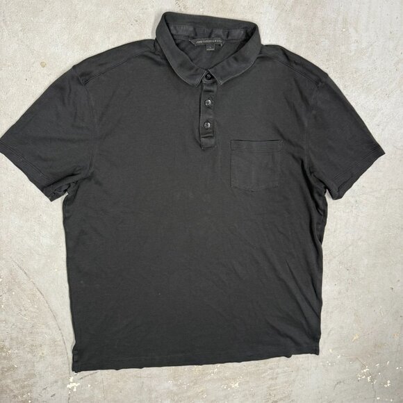 John Varvatos USA Polo Shirt Short Sleeve 100% Cotton Stretch Black Large - Picture 2 of 9